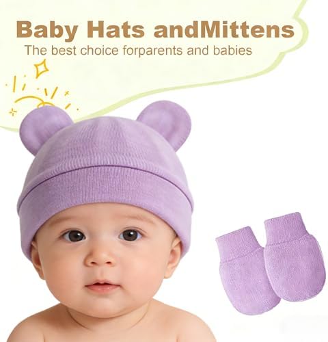 Newborn Baby Hat and Mittens Set, Infant Beanie Caps Newborn Essentials Must - Image 2