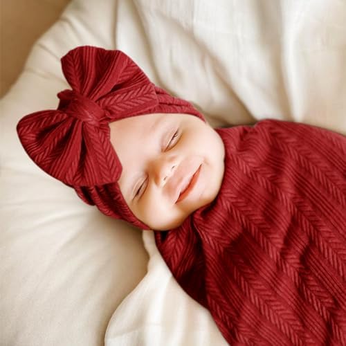 AQOKKA Newborn Receiving Blanket Wheat Ear Bow Hat Mitten Set | 4 Set Receiving - Image 5