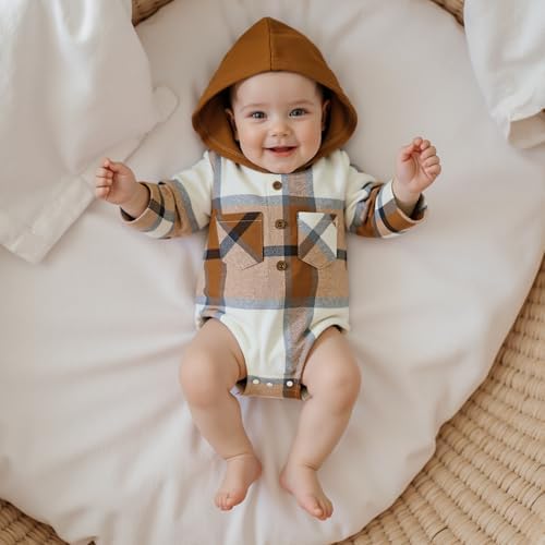 Douhoow Baby Boy Hooded Romper Long Sleeve Boy Plaid Hoodies Baby Jacket Infant - Image 4
