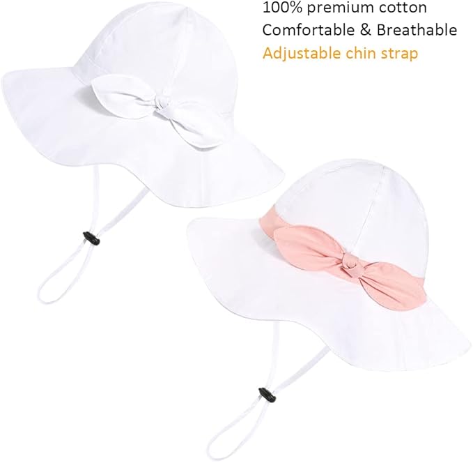 Baby Girl Sun Hat with UPF 50+ Outdoor Adjustable Beach Hat with Wide Brim Bucket Hats