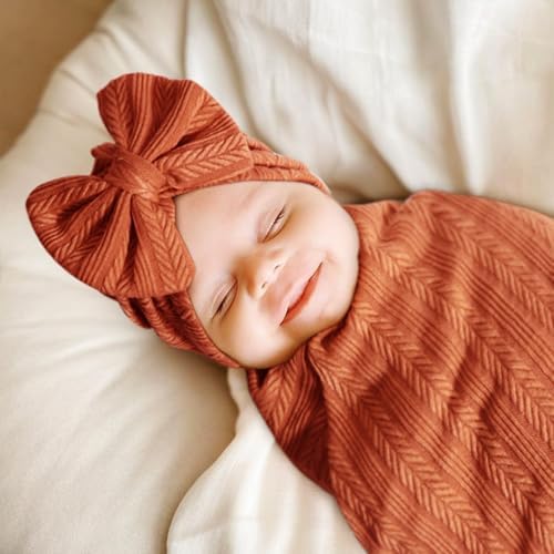 AQOKKA Newborn Receiving Blanket Wheat Ear Bow Hat Mitten Set | 4 Set Receiving - Image 5