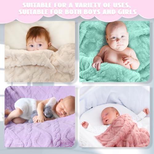 VitalCozy 4 Pcs Fleece Baby Blankets 3D Plush Soft Newborn, Light Color | - Image 6