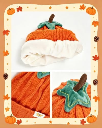 Pumpkin Knitted Beanie Hat Orange - Image 4