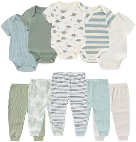 Ruliby Baby Bodysuit and Pant Set Summer Ribbed Mix Match Infant Clothes by Ruliby
