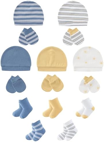 Baby Hats Mittens and Socks Set Soft Cotton Newborn Hat Glove by ZAVBABY