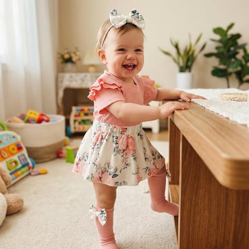 Giraropa Newborn Baby Girl Clothes Smocked Bubble Romper Dress + Socks + - Image 4