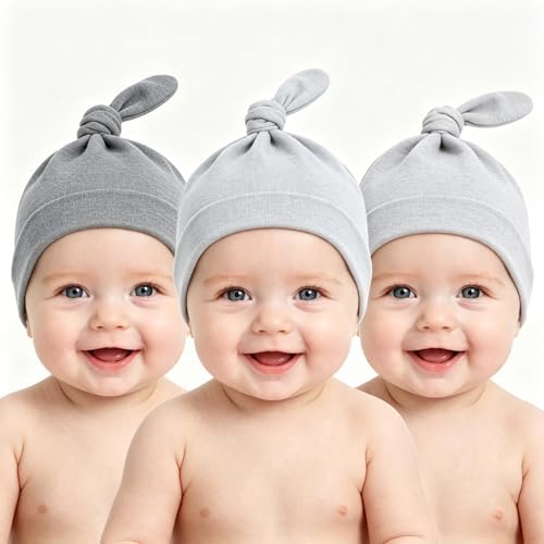 LAWKUL Cotton Baby Newborn Hats Set, 3 Pack, 0-6 Months - Image 2
