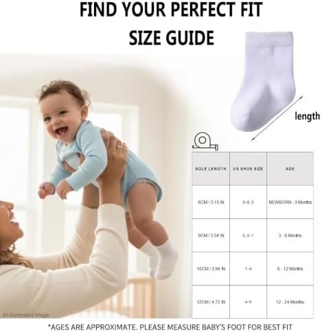 Baby Crew Socks, Cotton Rich Newborn Fit 0–3/3–6/6–12 Months - Image 6