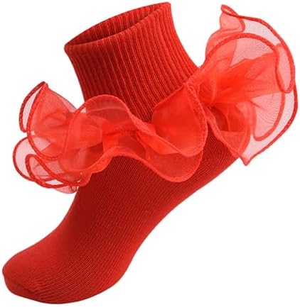 Girls Ruffle Socks Double Lace Turn Cuff Frilly Church Dress Socks by MKYSZLTSOCKS-EnjoyComfort