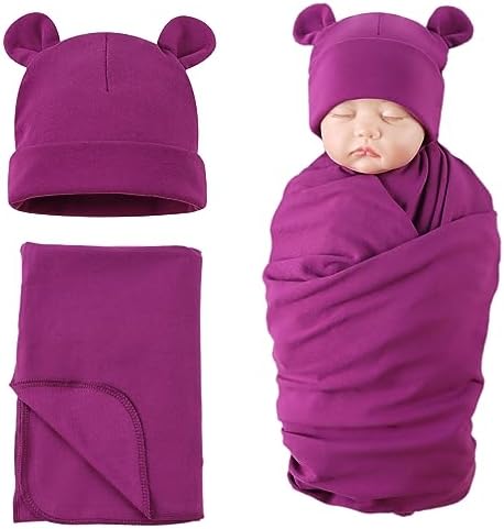 PESAAT Cotton Baby Swaddle Hat Set Newborn Infant Hats Receiving Blankets by Pesaat