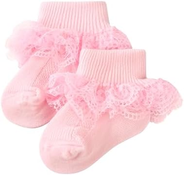 Methee ​Baby Girls Ruffle Socks, Infant Girls Double Lace Frilly Socks Newborn by Methee