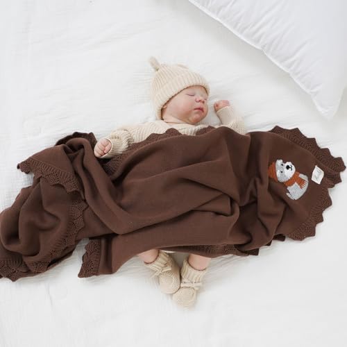 Avibae Cotton Knit Baby Blanket, Soft Cotton Newborn Receiving Swaddling | - Image 5