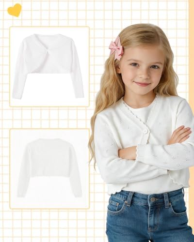 Girls Cardigan, Girls Bolero Shrug Sweater, Kids Knit Hollow Out Long Sleeve - Image 6