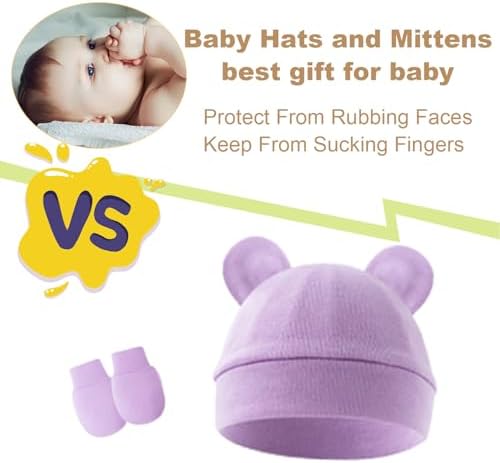 Newborn Baby Hat and Mittens Set, Infant Beanie Caps Newborn Essentials Must - Image 3