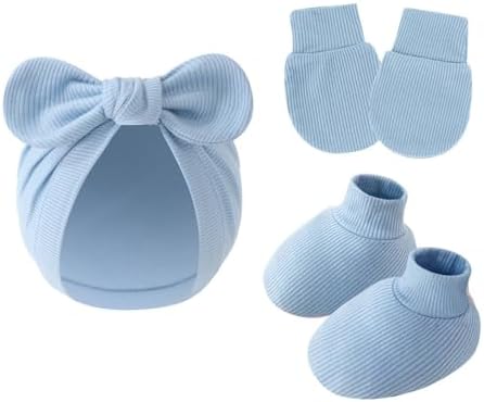 3piece Newborn Hats Mittens Socks Set Baby Boy Cotton Beanies Infant Hospital - Image 7
