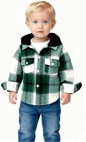 YOUNGER STAR Toddler Kids Boys Girls Flannel Hooded Plaid Shirt Button Baby Red - Image 2