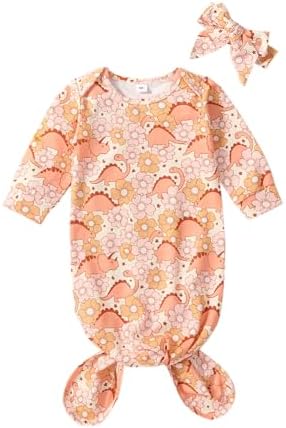 Newborn Baby Girl Floral Sleep Gown Headband Sleepwear Outfit by Merqwadd