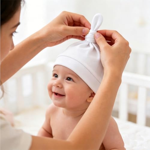 LAWKUL Cotton Baby Newborn Hats Set, 3 Pack, 0-6 Months - Image 4
