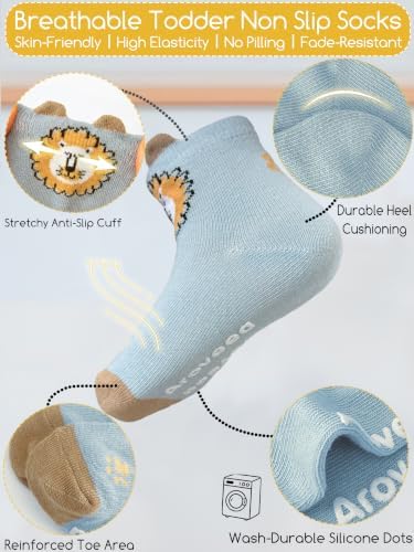 Aroveea Toddler Socks Non Slip Grip Ankle Baby 12 Pack - Image 6