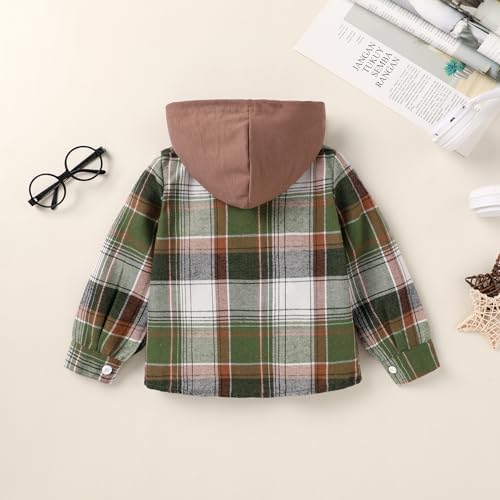 YOUNGER STAR Toddler Kids Boys Girls Flannel Hooded Plaid Shirt Button Baby Red - Image 3