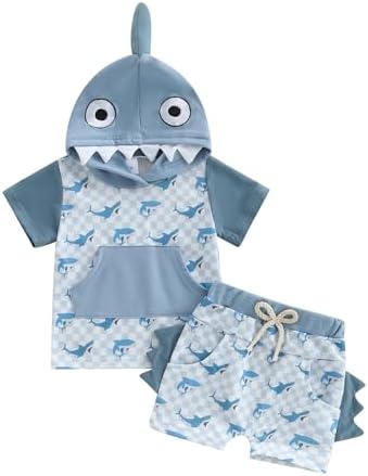 Toddler Baby Boy Hooded Dinosaur Summer Outfit Funny T-Shirt Shorts Set by LIOMENGZI