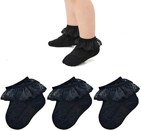 EPEIUS Baby Girl Ruffle Socks, Eyelet Frilly Lace Socks by EPEIUS