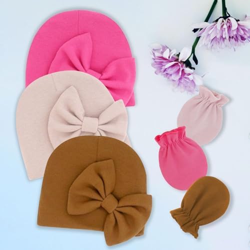 Newborn Baby Hats Mittens Sets Bow Infant Caps Gloves No Scratch Mitten Beanie - Image 6