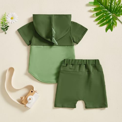 Toddler Baby Boy Hooded Dinosaur Summer Outfit Funny T-Shirt Shorts Set - Image 6