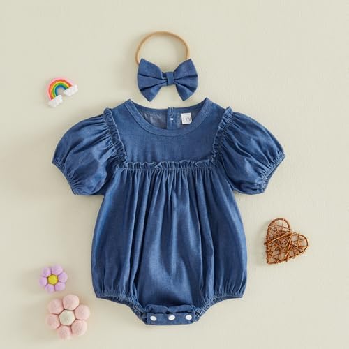 Baby Girl Denim Outfit Button Romper Jean Jumpsuit Shorts Overalls Toddler - Image 5
