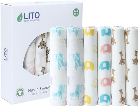 Cotton Baby Swaddle Blanket 28"x28" – Soft Breathable Newborn Receiving Blanket by LITOLinenandTowel