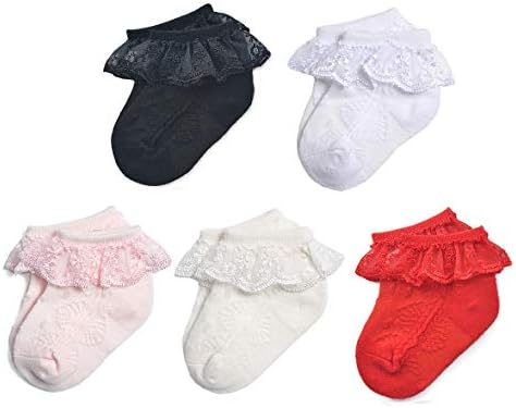EPEIUS Baby Girl Ruffle Socks, Eyelet Frilly Lace Socks by EPEIUS