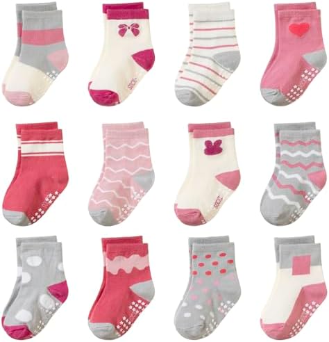 Toddler Non Slip Grips Socks Kids Anti Skid Baby Boys Girls Cotton Crew Socks by AMENLAN
