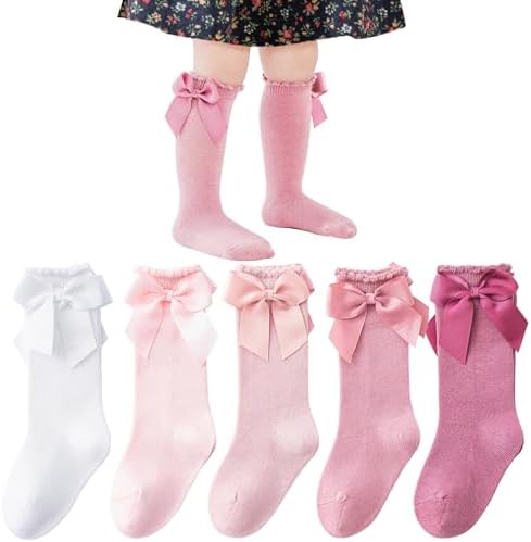 Baby Knee High Socks Infant Toddler Bow Ruffled Cotton Long Socks Stockings by Miniangel