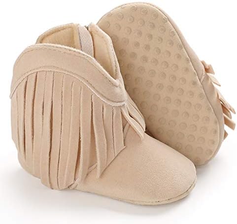 SOFMUO Suede Fringe Baby Cowboy Boots Side Zipper Non Slip Infant Booties by SOFMUO