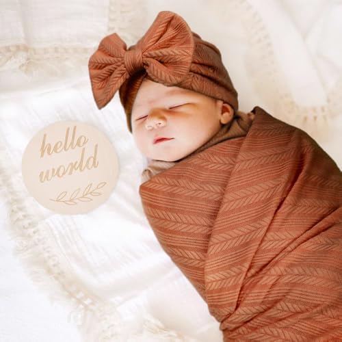 AQOKKA Newborn Receiving Blanket Wheat Ear Bow Hat Mitten Set | 4 Set Receiving - Image 6