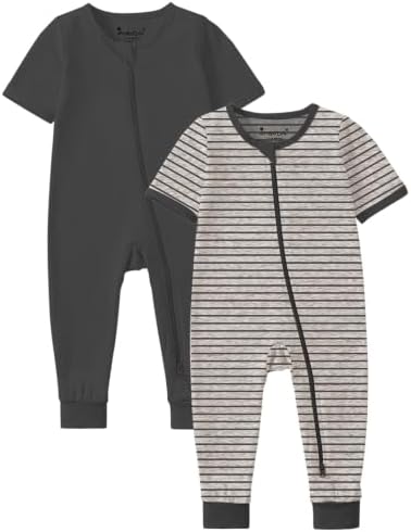 Jimonda Baby Romper Short Sleeve Cotton Pajamas 2-Way Zipper by JimondaBaby