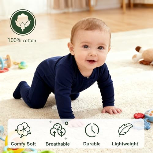 Hikido Baby Romper 100% Organic Cotton Pajamas One Piece Long Sleeve Zipper - Image 2