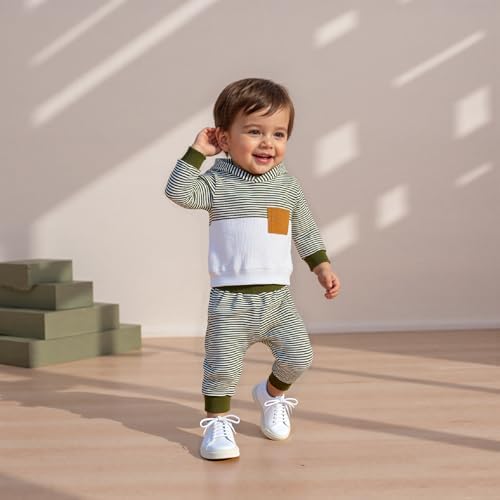 Infant Baby Boy Fall Winter Clothes Outfit Hooded Long Sweatshirt Pant Set - Image 2