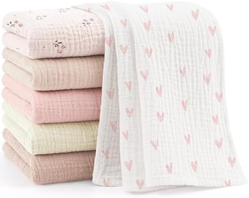 Bearmoss 6 Pack Large Muslin Burp Cloths, 100% Cotton Soft Baby Burping Cloths by Bearmoss