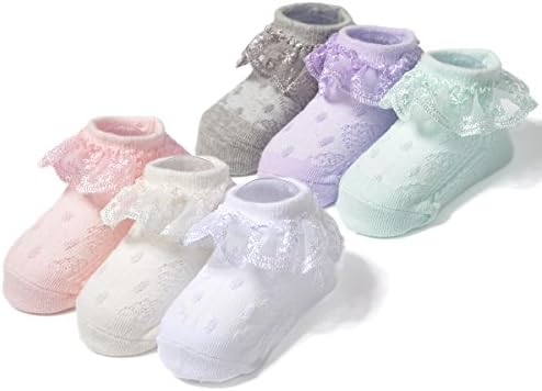 EPEIUS Baby Girl Ruffle Socks, Eyelet Frilly Lace Socks - Image 7