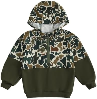 Baby Toddler Boy Girl Hoodies Camouflage Half Zip-up Sweatshirt Unisex Hooded by POZMTIORE