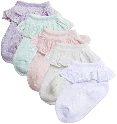 EPEIUS Baby Girl Ruffle Socks, Eyelet Frilly Lace Socks - Image 6