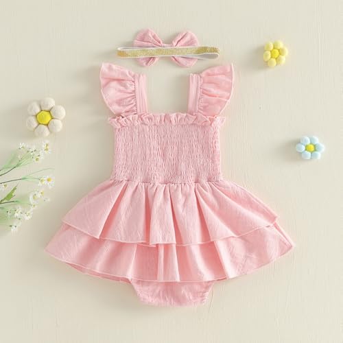Newborn Baby Girls Summer Clothes Ruffle Sleeveless Pleated Smocked Bubble - Image 6