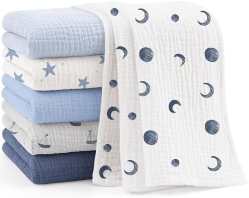 Bearmoss 6 Pack Muslin Burp Cloths by Bearmoss