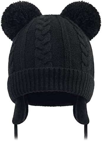 Duoyeree Toddler Winter Hat, Earflap Double Pom Pom Knit Beanie 0-36M by Duoyeree