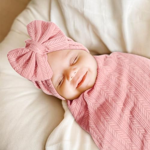 AQOKKA Newborn Receiving Blanket Wheat Ear Bow Hat Mitten Set | 4 Set Receiving - Image 6