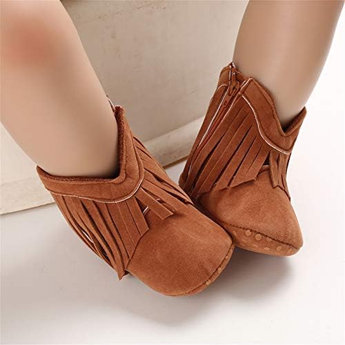 SOFMUO Suede Fringe Baby Cowboy Boots Side Zipper Non Slip Infant Booties - Image 2