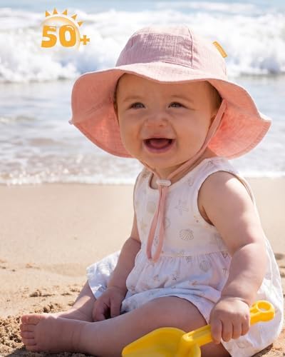 HONGTEYA Baby Sun Hat Muslin Wide Brim Toddler Girl Beach Bucket Hat - Image 2