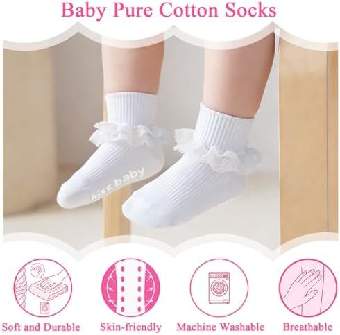Baby Girl Ruffle Socks with Grips Lace Frilly Ankle Dress Socks - Image 3