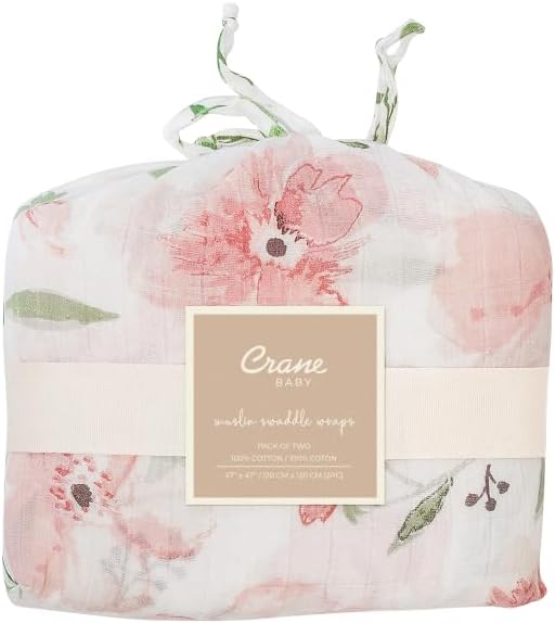 Crane Baby 100% Cotton Muslin Swaddle Blankets, Parker Pink Floral, Baby Blanket - Image 7